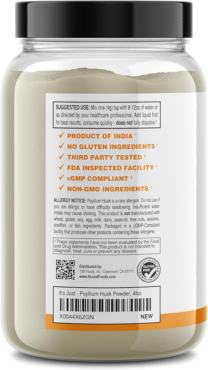 It's Just! - Psyllium Husk Powder, (4 Pound 1), Natural/No