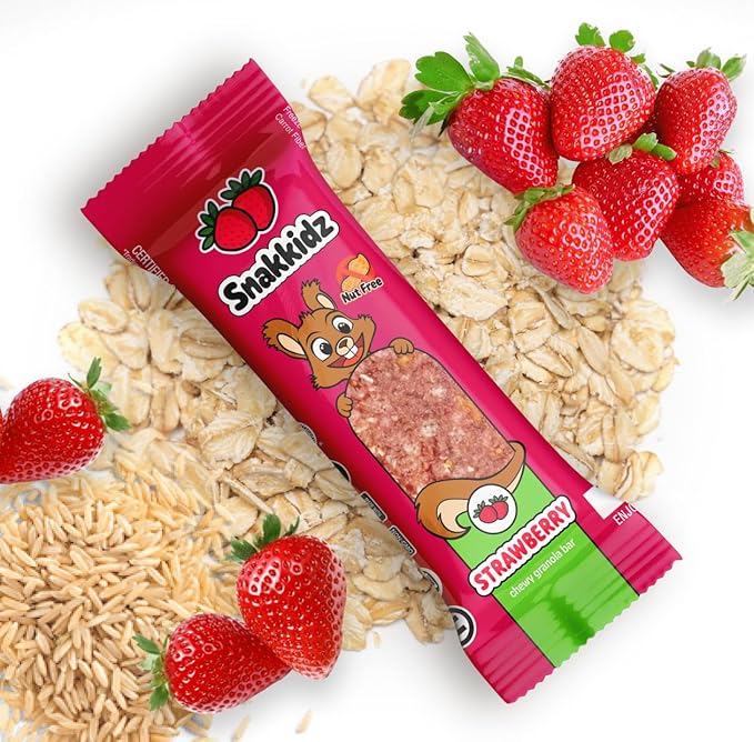 Snakkidz Organic Strawberry Chewy Granola Bar, 15 Count, Nut and Allergen Free, Low Sugar, Made with Avocado Oil