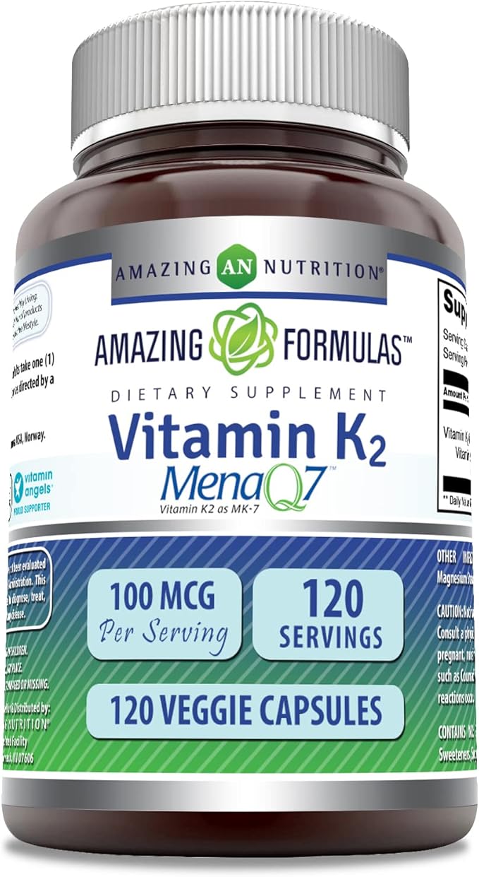 Amazing Formulas Vitamin K2 Menaq7 MK7 Supplement 100 Mcg (1 Pack, 120 Count)