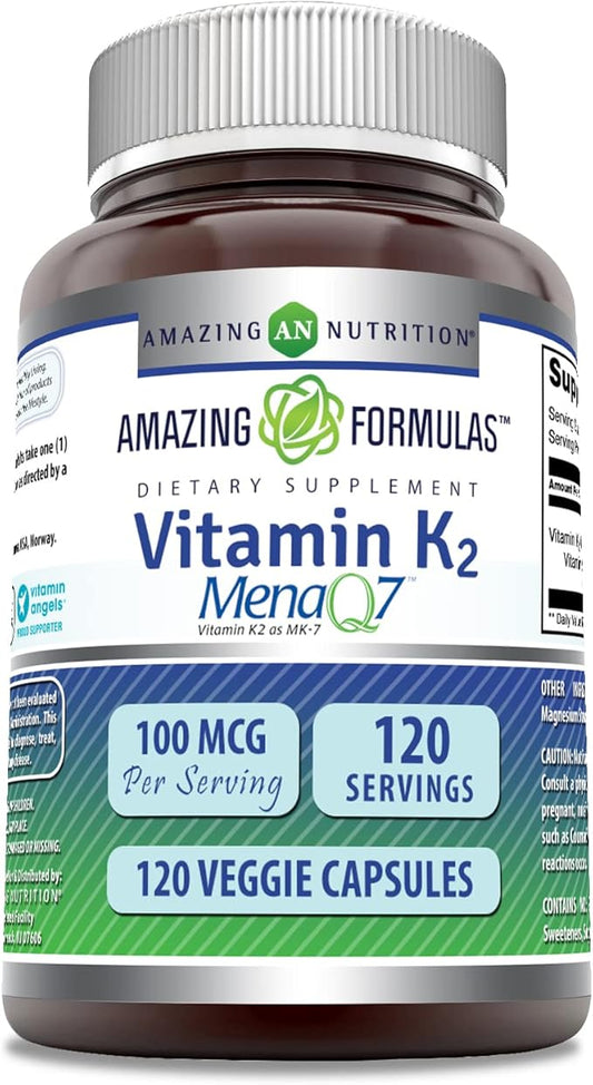 Amazing Formulas Vitamin K2 Menaq7 MK7 Supplement 100 Mcg (1 Pack, 120 Count)