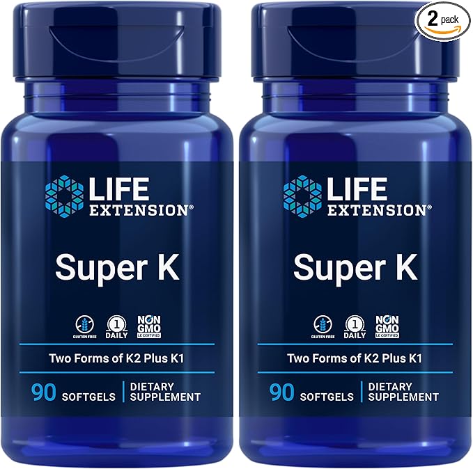Life Extension Super K, Vitamin K1, K2 mk-7, mk-7, Vitamin K2 mk-4, mk-4, Vitamin 3-Month Supply, 1 Daily, 90 softgels 2)