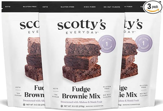 Scotty's Everyday - Keto Fudge Brownie Mix - 1g Net carbs, 0g Added Sugar, Gluten-Free, High Fiber - No Nut Flours - 9.05oz, Pack of 3
