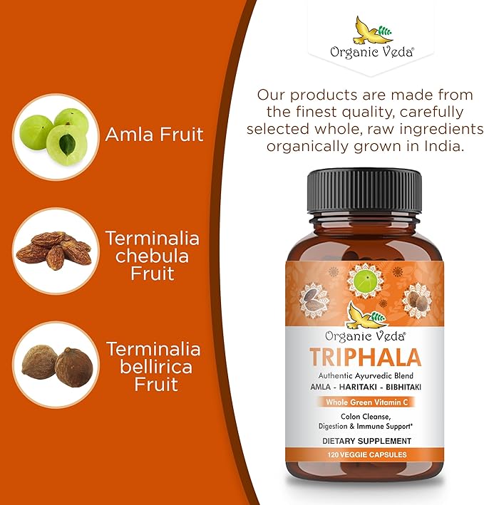 Organic Veda Triphala Capsules with Natural 120 Count