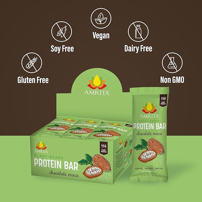 AMRITA Chocolate Maca Vegan Protein Bars 15g of