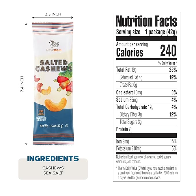 NEWBAM - Sea Salt Cashews Snack, 12 Pack (1.5oz), Keto
