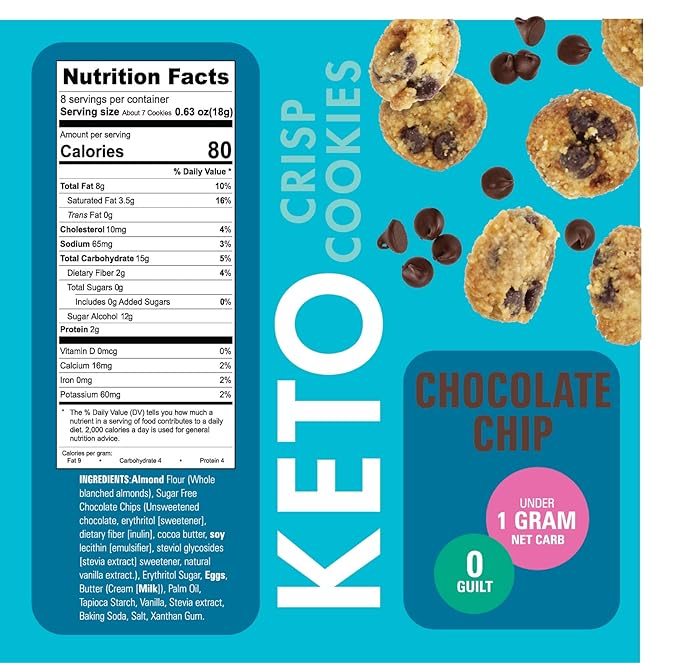 New Too Good Gourmet Low Carb Keto Snack | 2 Pack Chocolate Chip Sugar Free Cookies | Perfectly Baked | Gluten-Free | Grain-Free Keto Cookies | Zero Sugar Snacks