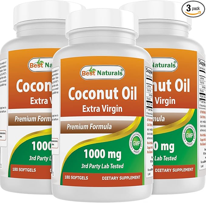 Best Naturals Extra Virgin Coconut Oil 1000 mg Softgel, 180 Count (180 Count (Pack of 3))