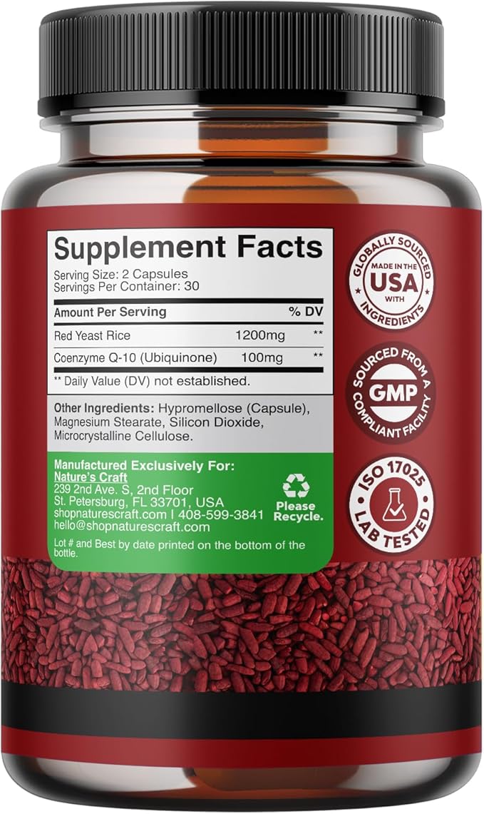 Red Yeast Rice with CoQ10 Supplement 1200 mg. CoQ10 100mg 100mg Per 3rd Party (1 Month)