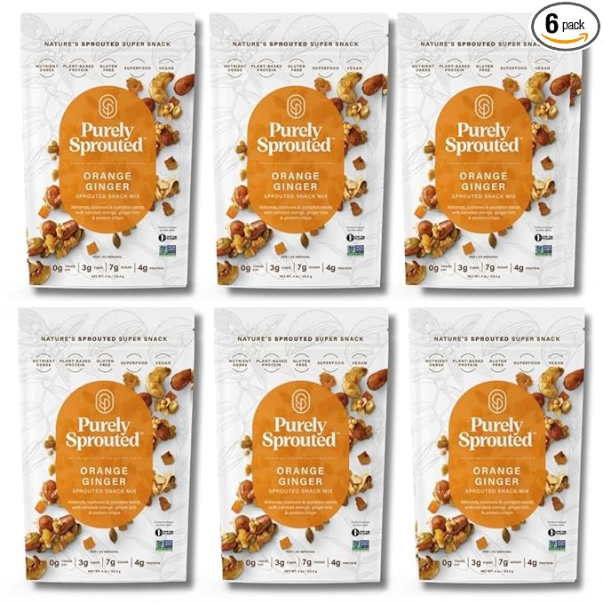 Purely Sprouted Orange Ginger Snack Mix: (4 oz, 6 pack)