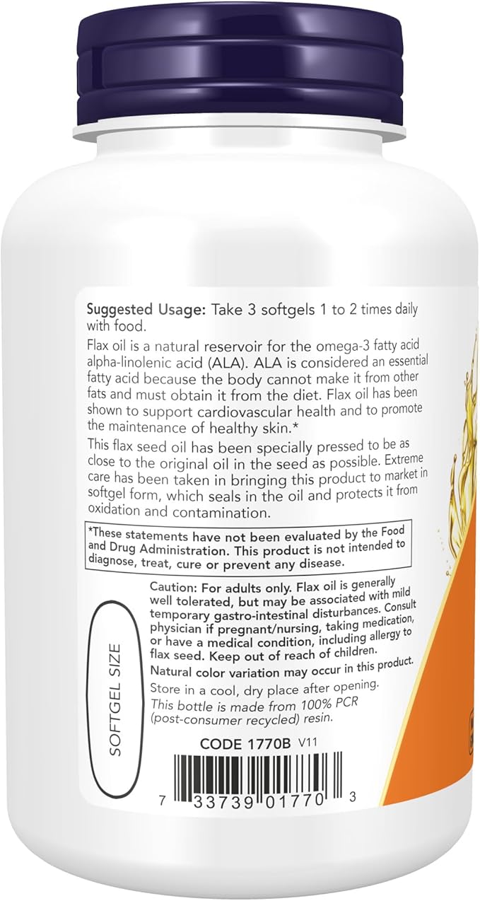 NOW Supplements, Flax Oil 1,000 mg 100 Softgels