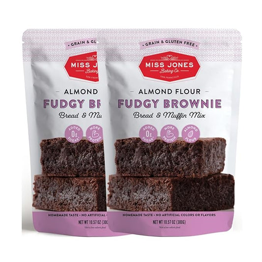 Miss Jones Baking Brownie Mix - Almond Flour, Gluten Free, Low Carb, No Sugar Added, Naturally Sweetened Desserts & Treats - Keto, Diabetic, Atkins, WW, Paleo Friendly (Pack of 2)