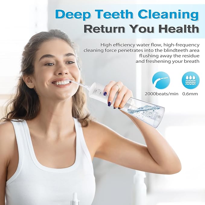 TOVENDOR Water Dental Flosser, Rechargeable Dental 3 Modes, 5 Tips 300ML Large IPX7 Waterproof