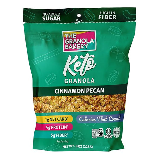 TGB Cinnamon Granola Cereal, Keto Friendly Snack, No Added Sugar, Gluten Free, High Fiber, 8oz Resealable Bag (Pack of 1)