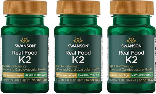 Swanson Maximum Strength Vitamin K2 (Menaquinone-7)-Vitamin (30 Softgels, 200mcg Each) 3 Pack
