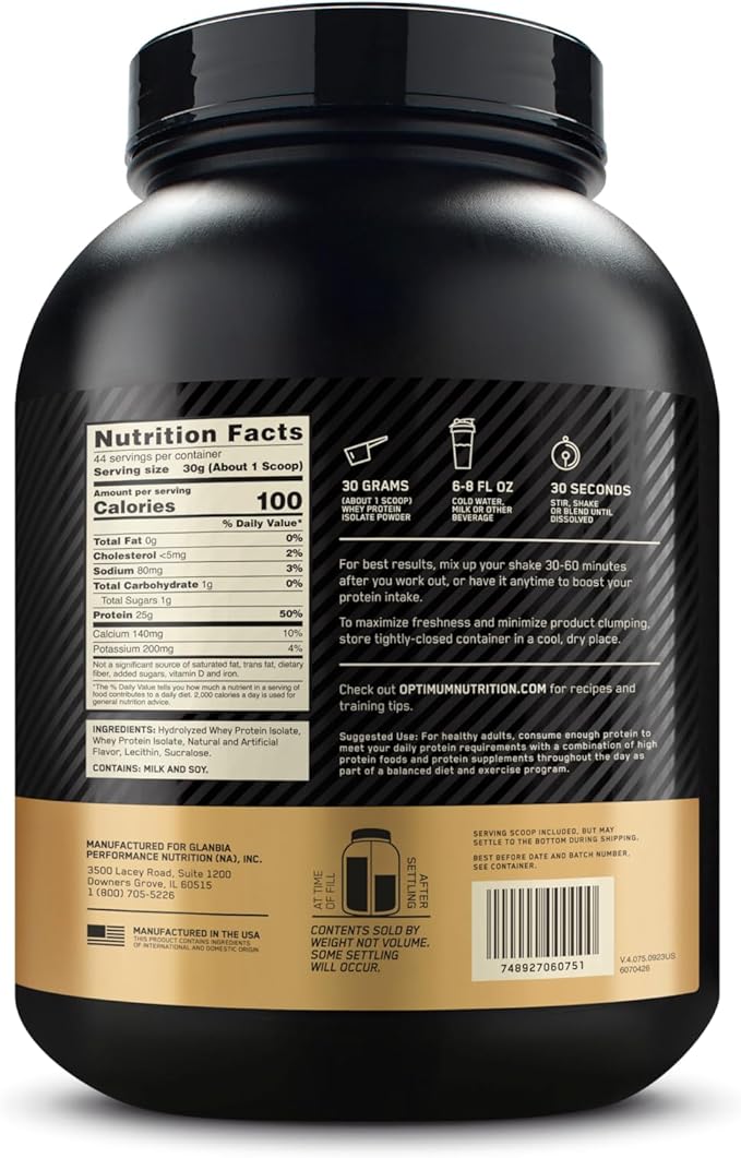 Optimum Nutrition Gold Standard 100% Isolate, 2.91 Pounds, 44 Servings