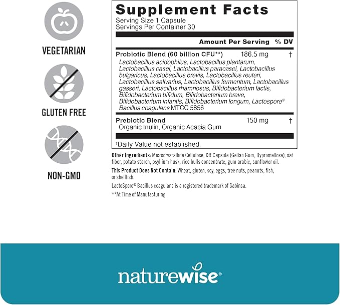 NatureWise Probiotics 60 Billion CFU 17 Strains 30 Capsules[1-Month Capsules[1-Month Supply]