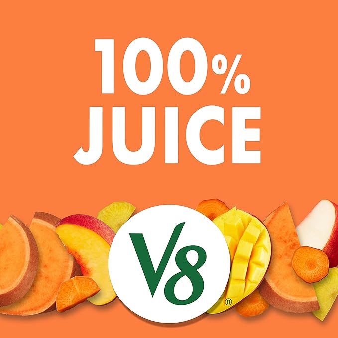 V8 Peach Mango 100% Fruit and Vegetable Juice, 46 fl oz Bottle (6 Pack)
