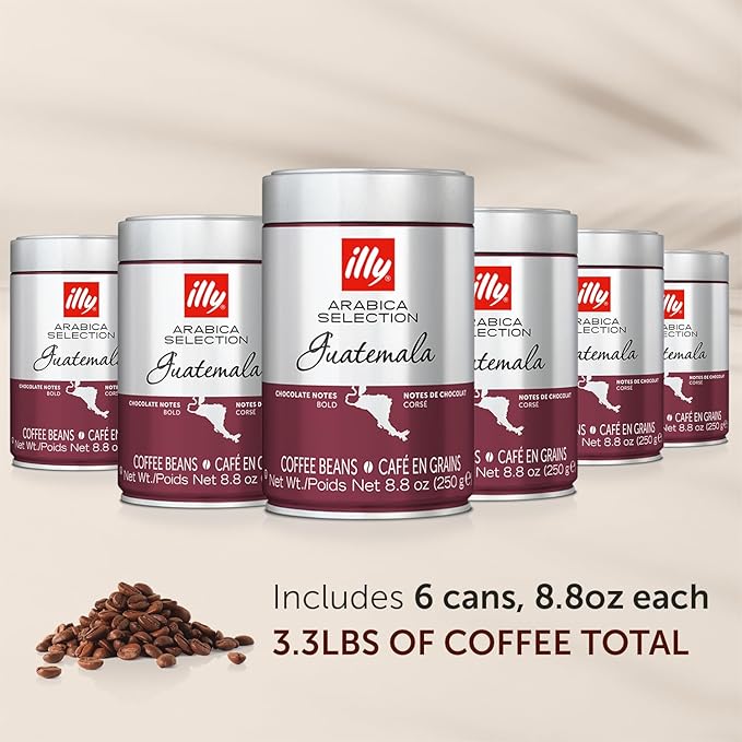 illy Whole Bean Coffee - Perfectly Roasted Whole Coffee Beans – Guatemala Dark Roast - with Notes of Chocolate – Complex & Balanced - 100% Arabica Coffee - No Preservatives – 8.8 Ounce, 6 Pack