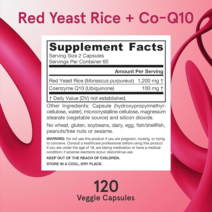 Jarrow Formulas Red Yeast Rice 1200 Co-Q10 100 100 mg 120 Veggie 60 Servings