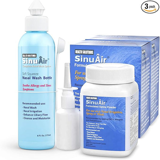 SinuAir 3-Piece Nasal Irrigation Bundle 2-Pack Powdered (200g) and