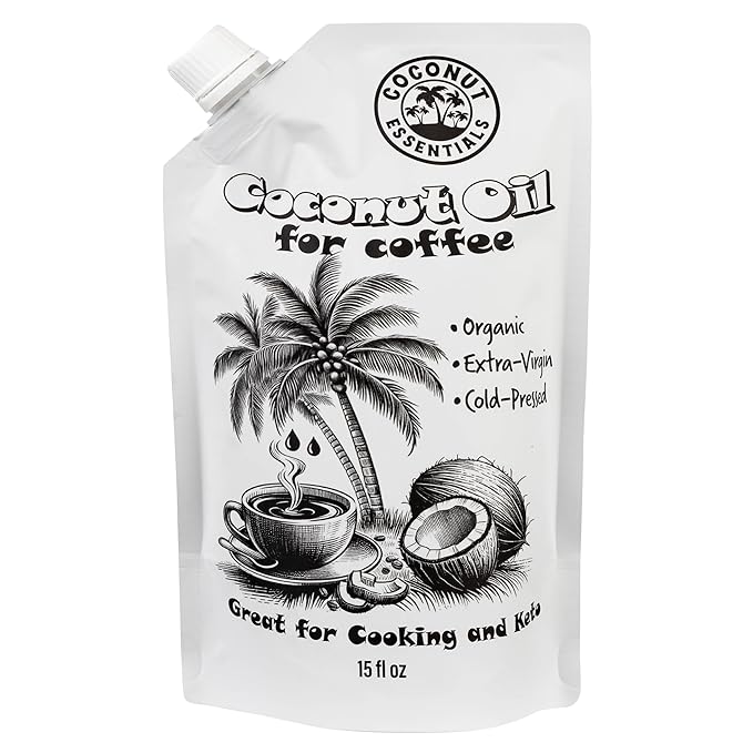 Coconut Essentials - Coconut Oil for Coffee, Organic, Cold-pressed Coconut Oil, Fresh and Rich Flavor for Cooking, Keto Friendly, Natural MCT oil, Coffee Oil for Weight Loss, 1 Pouch, 15 fl oz
