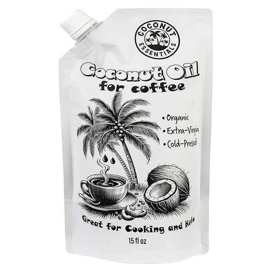 Coconut Essentials - Coconut Oil for Coffee, Organic, Cold-pressed Coconut Oil, Fresh and Rich Flavor for Cooking, Keto Friendly, Natural MCT oil, Coffee Oil for Weight Loss, 1 Pouch, 15 fl oz