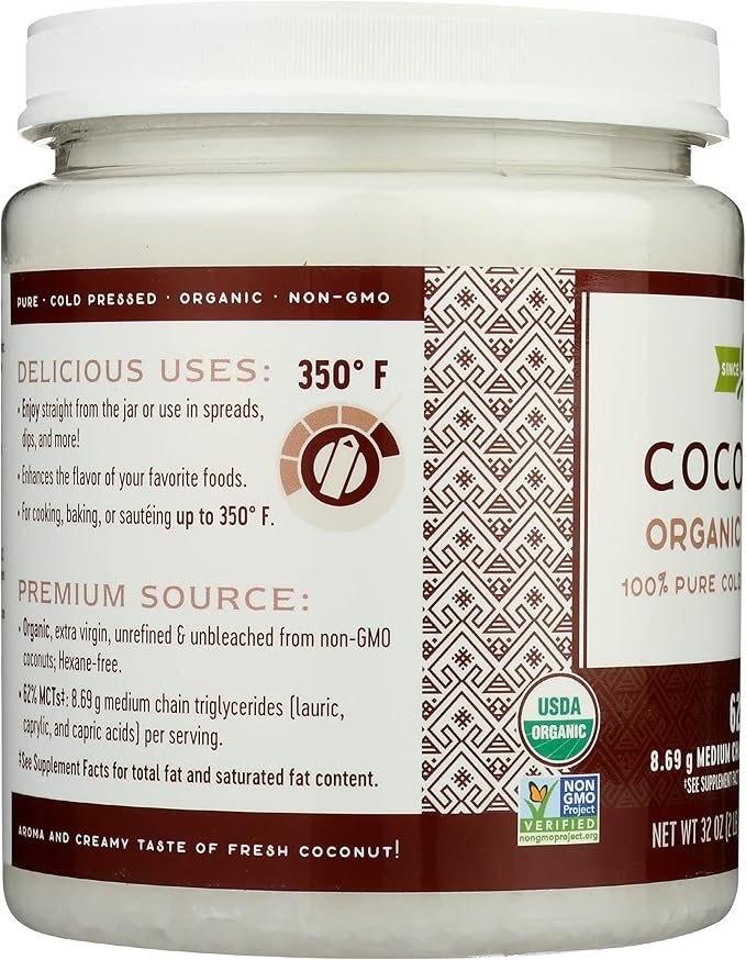 Nature's Way Organic Extra Virgin Coconut Oil, Pure Source of MCTs, Cold-Pressed, 32 Oz.