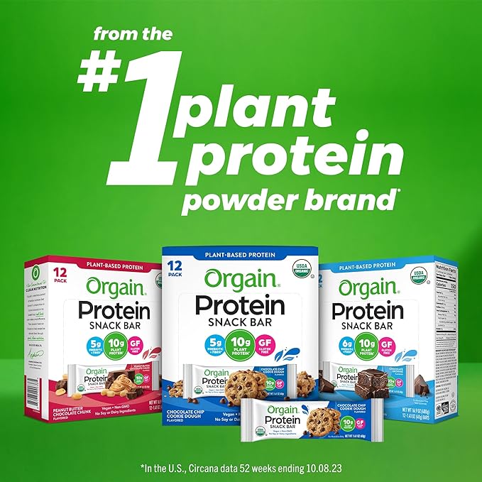 Orgain Organic Vegan Protein Bars, Peanut 10g Plant 1.41 Oz 12)