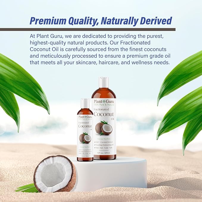 Plant Guru Fractionated Coconut Oil 16 fl. oz. 100% Pure MCT Natural Carrier - Skin, Face, Body, Massage and Hair Growth Moisturizer, Great for Diluting Aromatherapy Essential Oils
