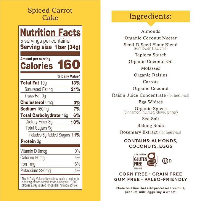 Simple Mills Almond Flour Snack Bars, Variety Pack (Nutty Banana Bread and Spiced Carrot Cake) - Gluten Free, Made with Organic Coconut Oil, Breakfast Bars, Healthy Snacks, 6 Ounce (Pack of 2)