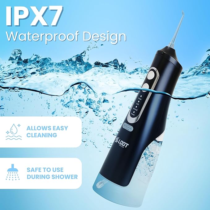 Dental Water Flosser Cordless, 310ML Electric 4 Cleaning 8 Replaceable IPX7 Waterproof (8 Tips)