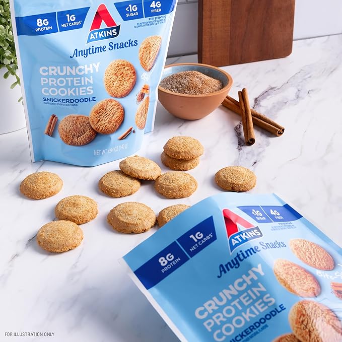 Atkins Bite-Sized Crunchy Protein Cookies, Snickerdoodle, 8g Protein, 4g Fiber, 1g Net Carb, 1g Sugar, Keto Friendly, 3 Bags (5 Servings Per Bag)