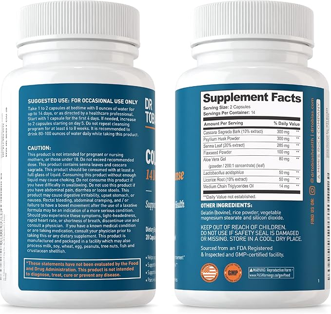Dr. Tobias Colon 14 Day Cleanse, 3 Bottles 28 Capsules (1-2 Daily)