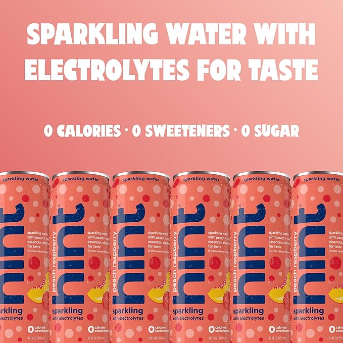 Hint Sparkling Water, Peach Raspberry - Canned Flavored Water Beverages with Electrolytes, Zero Calories, and Sugar Free - 12 Fl Oz Cans (Pack of 12)
