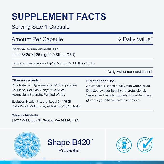 Life-Space Shape B420™ Probiotics, Clinically Studied 2-Month Serving 60 Vegetarian
