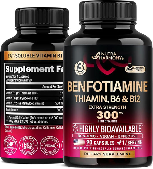 Benfotiamine 300 mg B1 - B12 & B6 - 90 Capsules