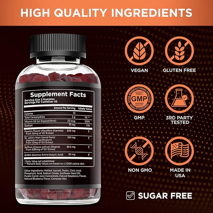 Saffron Gummies - Sugar Free Saffron D2, Passion (90ct)