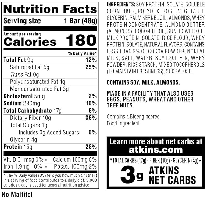 Atkins Chocolate Almond Caramel Bar, Keto-Friendly, Gluten Free with Real Almond Butter, 5 Count (Pack of 1)