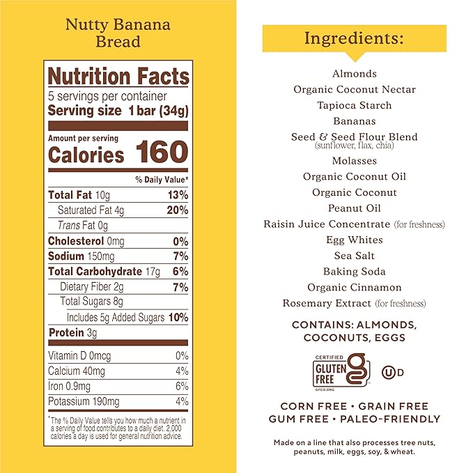 Simple Mills Almond Flour Snack Bars, Variety Pack (Nutty Banana Bread and Spiced Carrot Cake) - Gluten Free, Made with Organic Coconut Oil, Breakfast Bars, Healthy Snacks, 6 Ounce (Pack of 2)