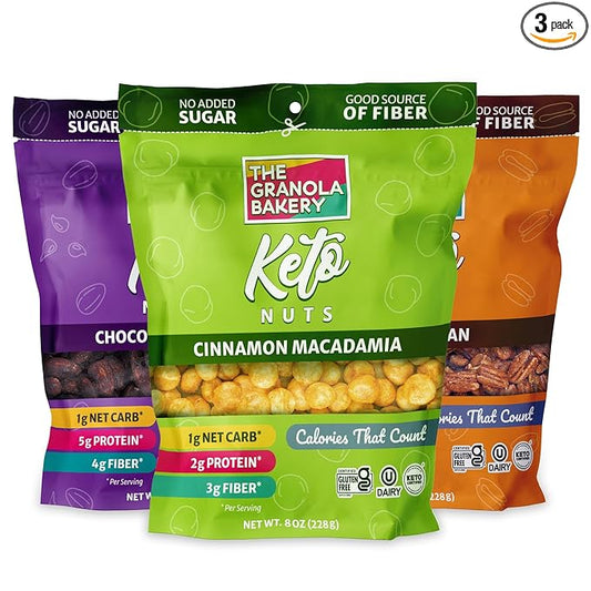 TGB Variety Keto Nuts, No Added Sugar, Gluten Free, Healthy Low Carb Snack, 8oz Bags (Pack of 3)