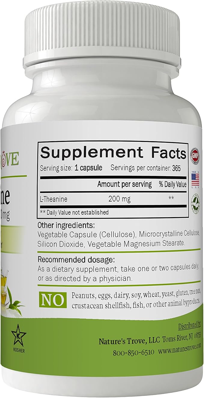 Nature's Trove L-Theanine 200mg Super Value Size 365 Vegetarian