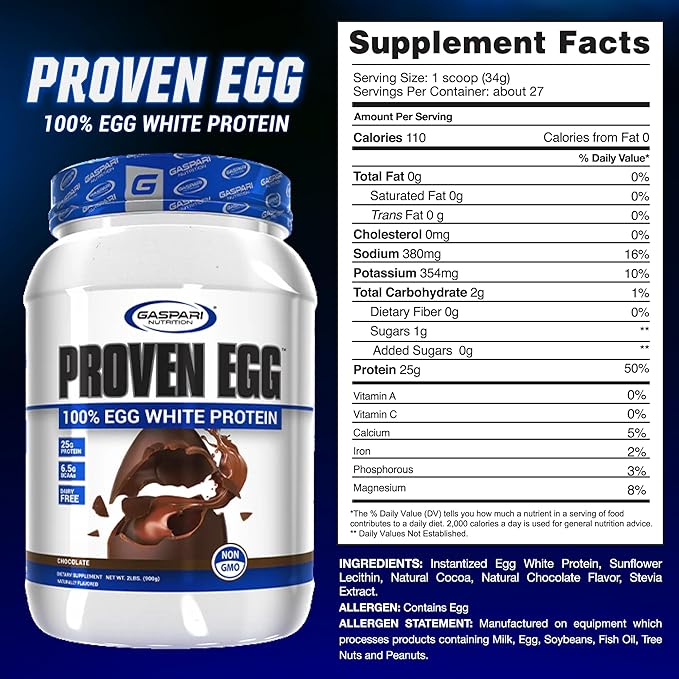 Gaspari Nutrition Proven Egg, 100% Egg 25g Protein, (2 lbs,