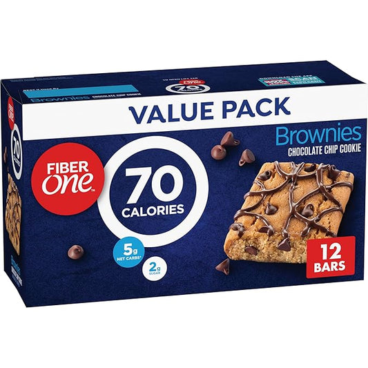 Fiber One 70 Calorie Brownies, Chocolate Chip Cookie, 2g Sugar, Value Pack, 12 Count, 10.6 oz