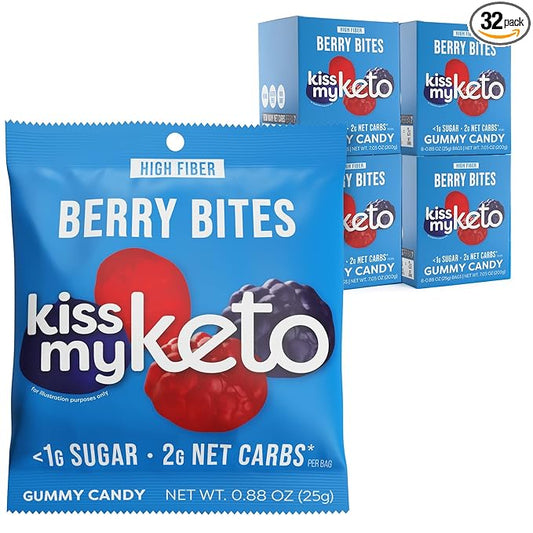 Kiss My Keto Gummies Candy – Low Carb Candy Berry Bites, Keto Snack Pack – Healthy Candy Gummys – Vegan Candy, Keto Gummy Candy – Keto Candy Gummies (32-pack)