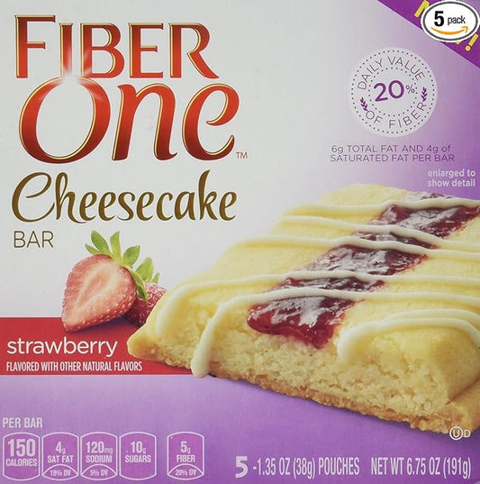 Fiber One, NEW CHEESECAKE BARS! STRAWBERRY, 5 Bars Per Box (1 Box)