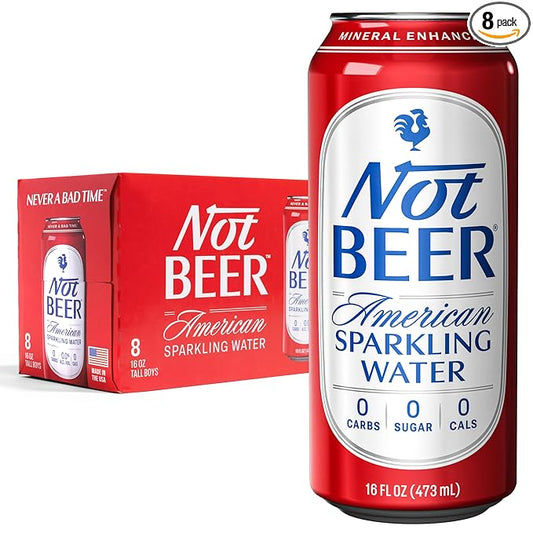 Not Beer American Sparkling Water, Original, 99.9% Pure, Mineral & Electrolyte Blend, Unflavored Carbonated Water, Made in America, Plain Sparkling Water, 16 Oz Tallboy Cans, 8 Pack