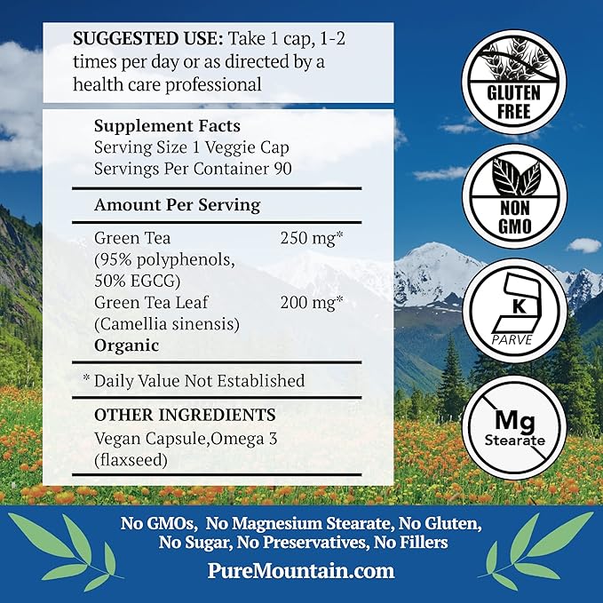 Green Tea Capsules 90 Kosher 450mg Organic