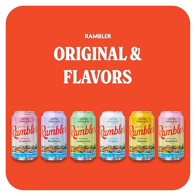 AUTX RAMBLER Sparkling Water, Limestone Mineral Blend, Original Flavor, 12-Ounce Cans, Three 8-Packs (24 Cans)