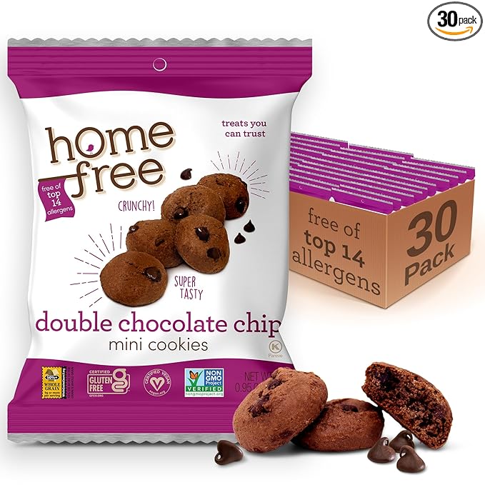 Homefree Treats You Can Trust Gluten Free Mini Cookies, Single Serve, Double Chocolate Chip, 0.95 Ounce (Pack of 30)