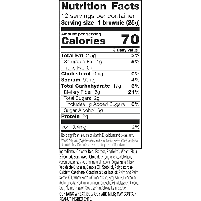 Fiber One 70 Calorie Brownies, Chocolate Chip Cookie, 2g Sugar, Value Pack, 12 Count, 10.6 oz